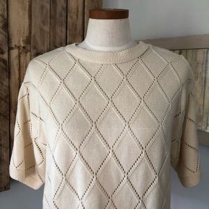 🎉HOST PICK🎉Vintage LL Bean Short Sleeve Sweater Cream Cotton Open Diamon…
